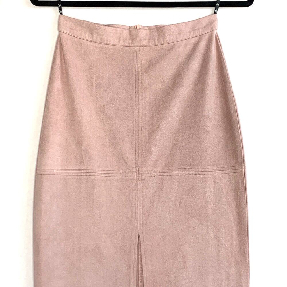 Missguided Skirt Womens 2 Pink Midi Suede Like Bodycon Zipper Front Slit - Picture 2 of 12